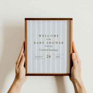 Modern Vintage Blue Pinstripe Welcome Sign