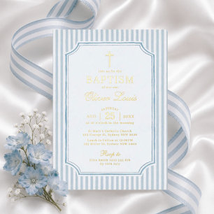 Modern Vintage Blue Stripe Baby Boy Baptism