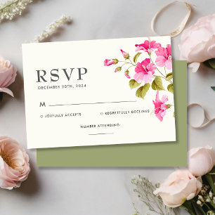 Modern Vintage Blush & Rose Flower Wedding RSVP Card