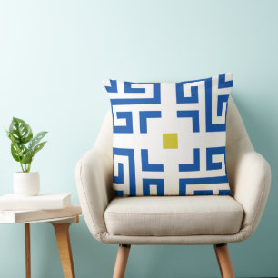 Modern Vintage Boho blue & yellow basic Pattern Throw Pillow