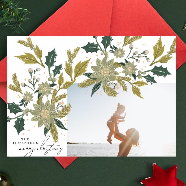 Modern Vintage Botanical CHRISTMAS Photo Frame Holiday Card (Creator Uploaded)