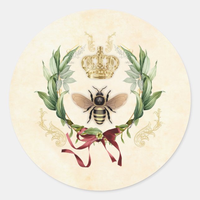 Modern Vintage Botanical Queen Bee Classic Round Sticker (Front)