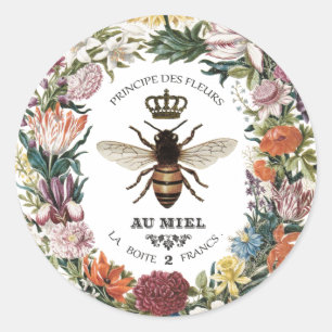 MODERN VINTAGE BOTANICAL QUEEN BEE CLASSIC ROUND STICKER