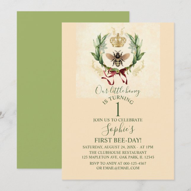 Modern Vintage Botanical Queen Bee                 Invitation (Front/Back)