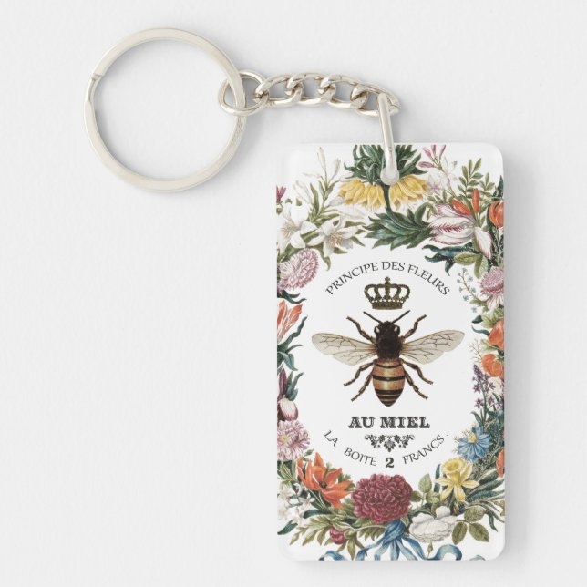 MODERN VINTAGE BOTANICAL QUEEN BEE KEYCHAIN (Front)
