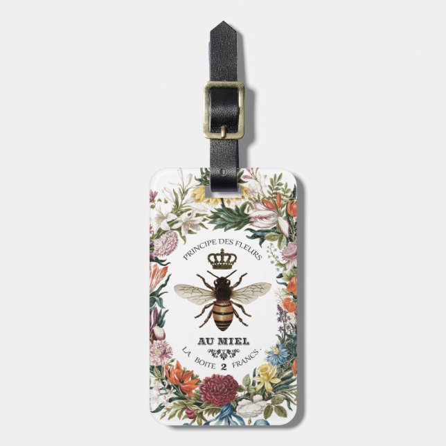 MODERN VINTAGE BOTANICAL QUEEN BEE LUGGAGE TAG (Front Vertical)