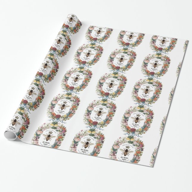 MODERN VINTAGE BOTANICAL QUEEN BEE WRAPPING PAPER (Unrolled)