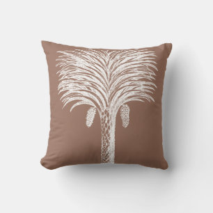 Modern Vintage Brown White Palm Tree Throw Pillow