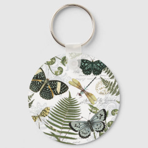 modern vintage butterflies and dragonflies keychain
