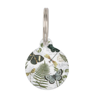 modern vintage butterflies and dragonflies pet tag