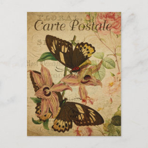 Modern Vintage Butterflies collage art Postcard