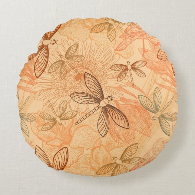 modern vintage butterflies round pillow (Front)