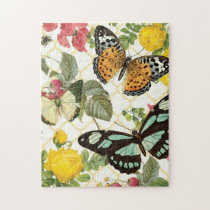modern vintage butterfly garden jigsaw puzzle