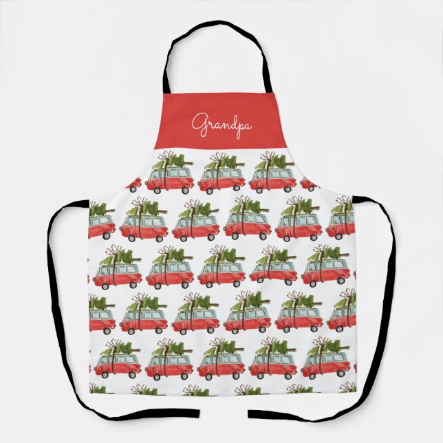 Modern vintage camper van Christmas tree family Apron (Front)
