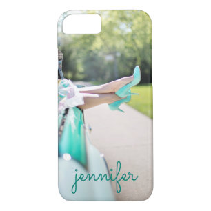 Modern Vintage Car Mint Green High Heels Retro Case-Mate iPhone Case