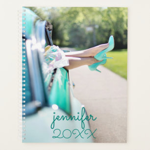 Modern Vintage Car Mint Green High Heels Retro Planner