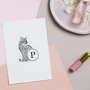 Modern Vintage Cat Monogram Rubber Stamp