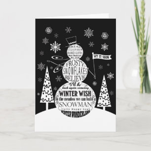 modern vintage chalkboard snowman typography art holiday card