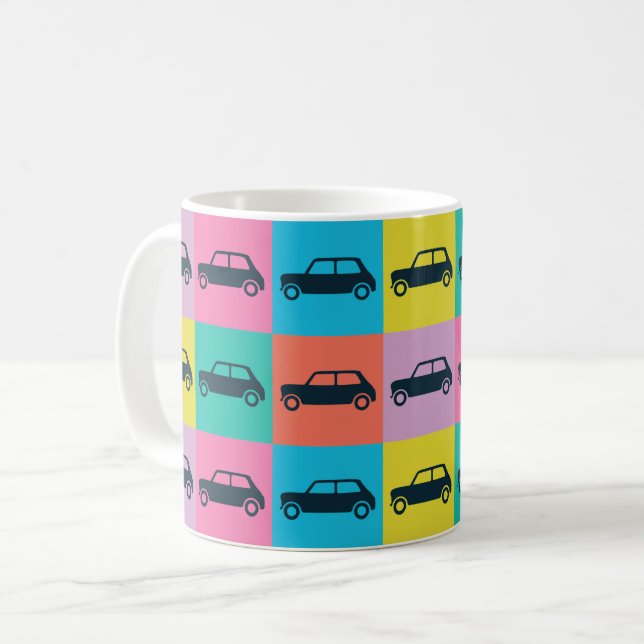Modern Vintage Checkerboard Mini Cooper Coffee Mug (Front Left)