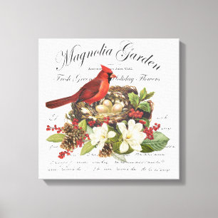 Modern Vintage Christmas Cardinal Canvas Print