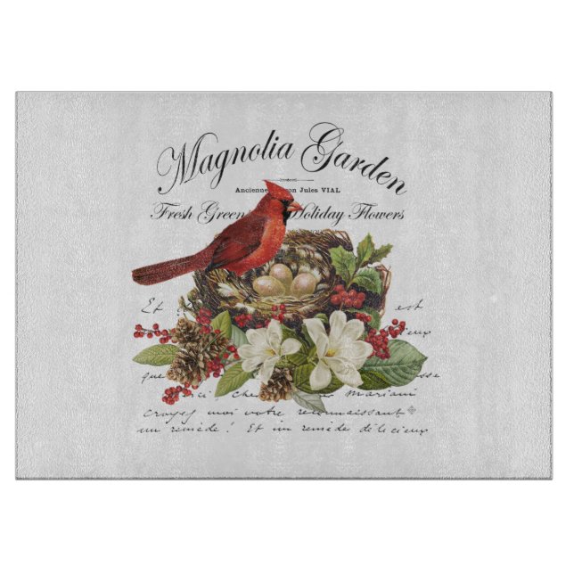 Modern Vintage Christmas Cardinal Cutting Board (Front)