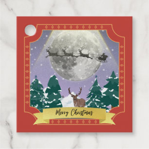 Modern Vintage Christmas Night with Santa Reindeer Favour Tags