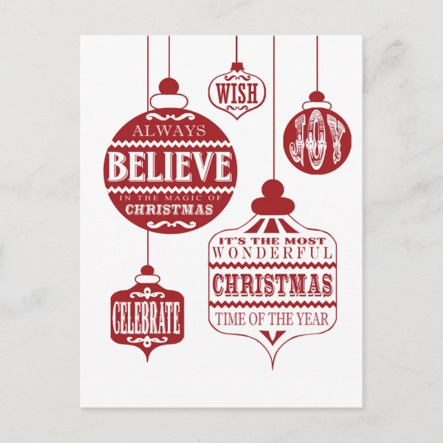 modern vintage Christmas ornaments Holiday Postcard (Front)