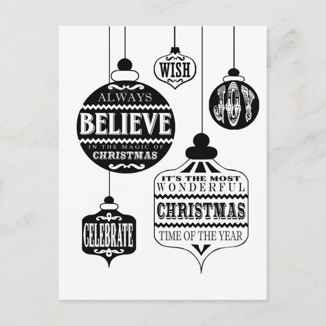 modern vintage Christmas ornaments Holiday Postcard (Front)