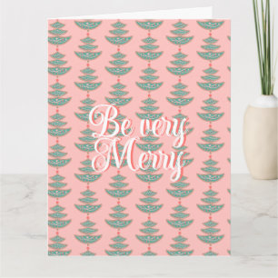 Modern vintage Christmas tree pattern on peach Card