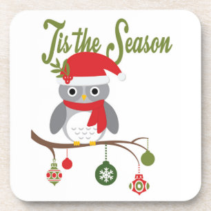 modern vintage christmas woodland owl coaster