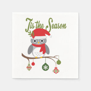 modern vintage christmas woodland owl napkin