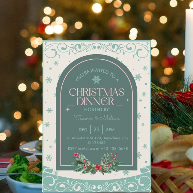 Modern Vintage Classic Winter Christmas Dinner   Invitation (Creator Uploaded)