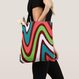 Modern vintage colourful pattern abstract waves tote bag
