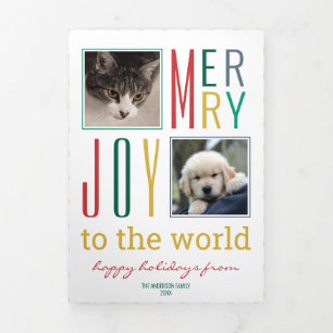 Modern Vintage Colours Christmas Multi Photo Tri-Fold Holiday Card