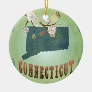 Modern Vintage Connecticut State Map – Sage Gree Ceramic Ornament