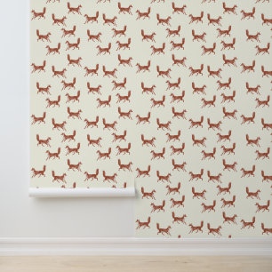 Modern Vintage Cute Red Fox Pattern on Ivory Wallpaper