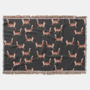 Modern Vintage Cute Red Fox Pattern Throw Blanket