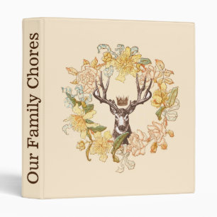 Modern Vintage Deer Rustic Pink Flower Wreath Binder