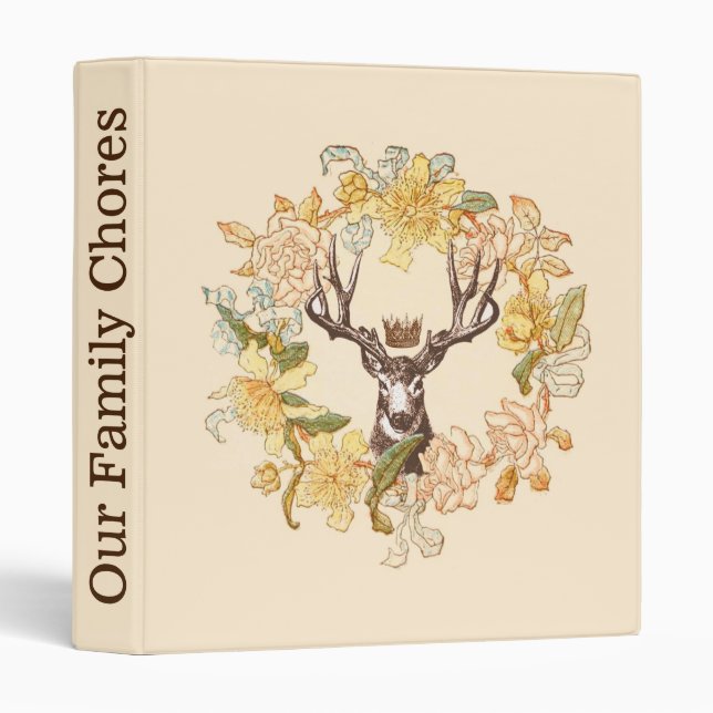 Modern Vintage Deer Rustic Pink Flower Wreath Binder (Front/Spine)