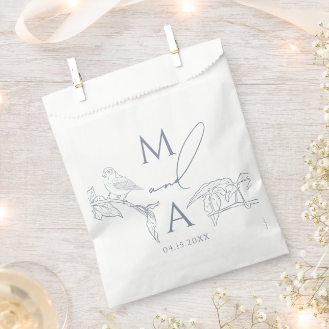 Modern Vintage Dusty Blue Monogram Wedding Favour Bag (Clipped)