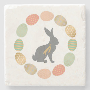 Modern vintage Easter bunny and eggs Stone Coaster