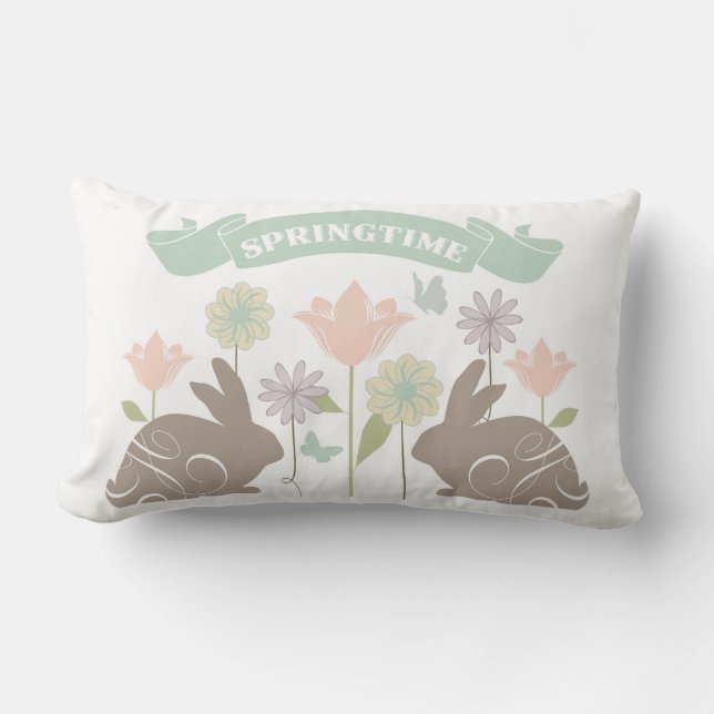 Modern vintage Easter bunny Lumbar Pillow (Front)