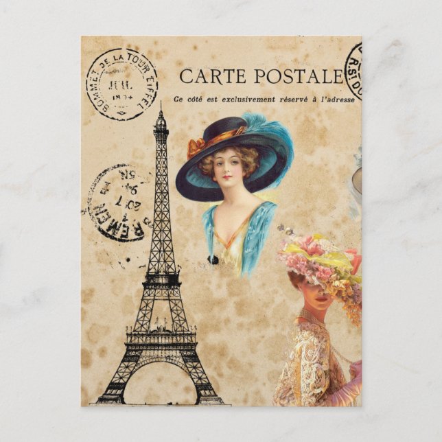 Modern Vintage Eiffel Tower collage art  Postcard (Front)