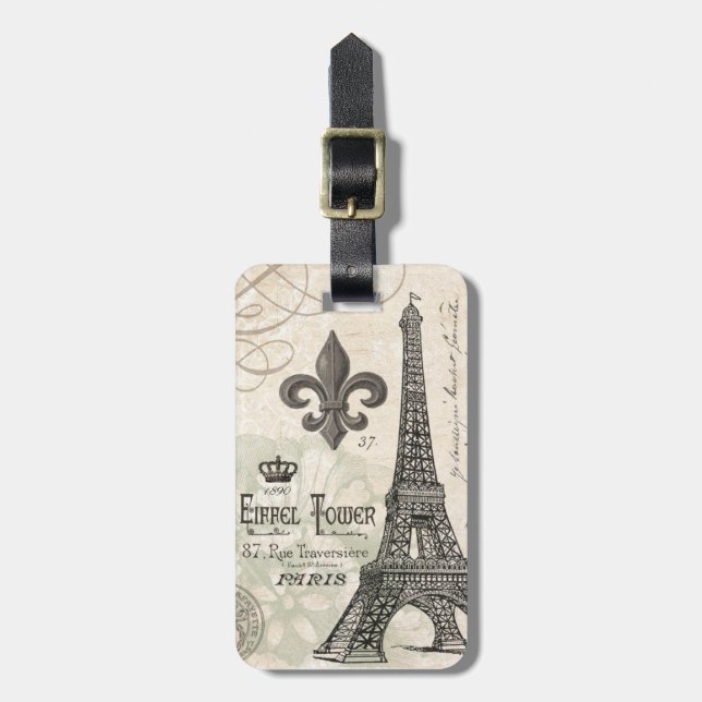 modern vintage eiffel tower luggage tag (Front Vertical)