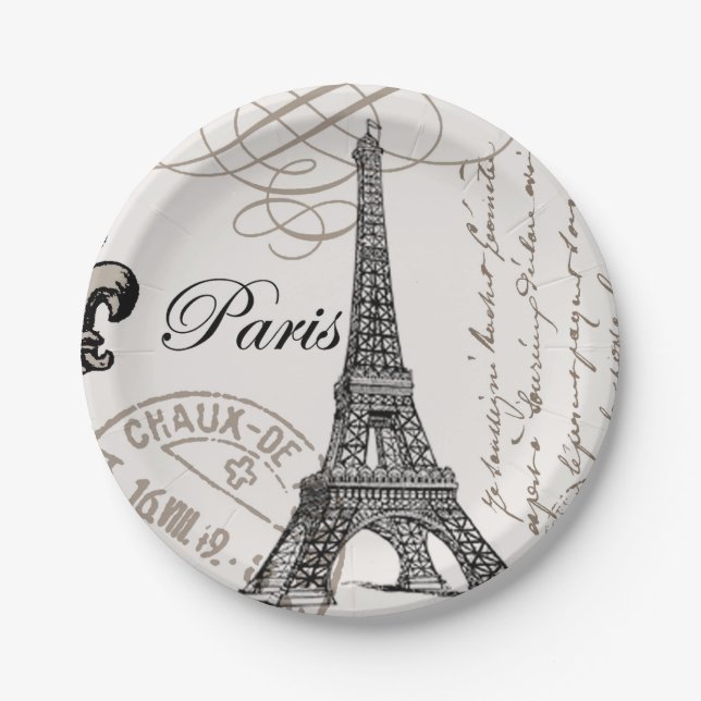 modern vintage Eiffel Tower Paper Plate (Front)