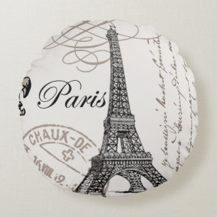 modern vintage Eiffel Tower Round Pillow