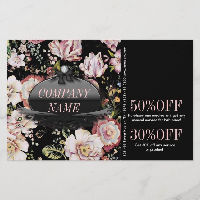 Modern Vintage Elegant bohemian black floral Flyer (Front)