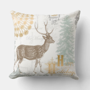 Modern Vintage Elegant winter woodland deer Throw Pillow