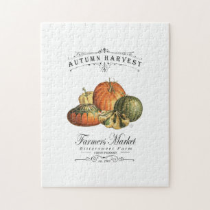 modern vintage fall gourds and pumpkin jigsaw puzzle