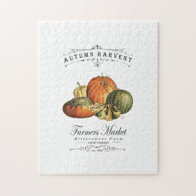 modern vintage fall gourds and pumpkin jigsaw puzzle (Vertical)